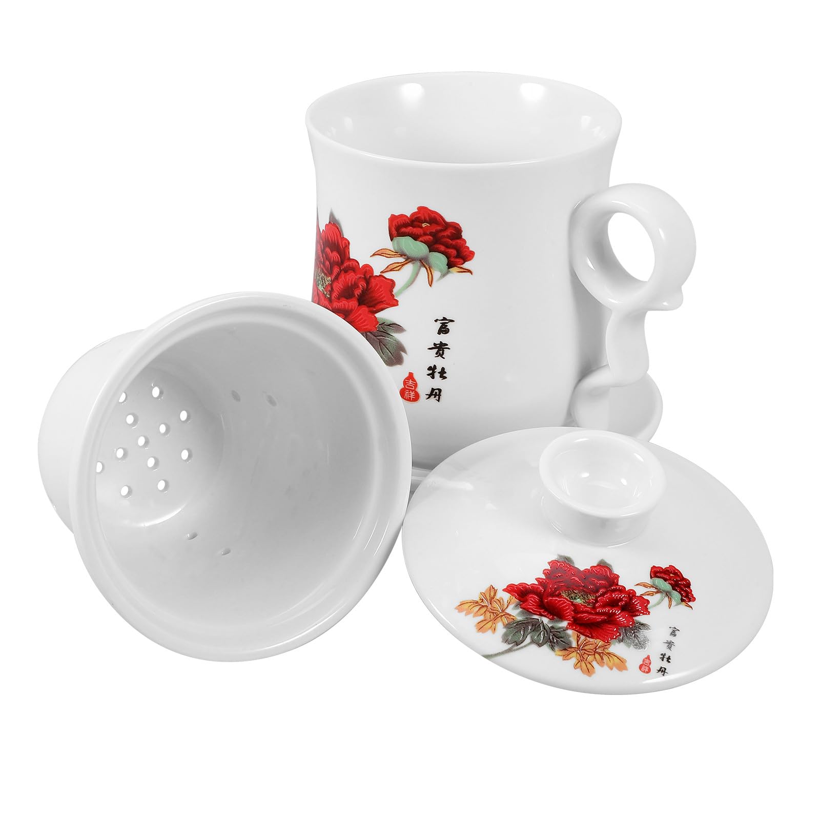Tasse à thé en céramique infuseur couvercle soucoupe 320ml mug polyvalent