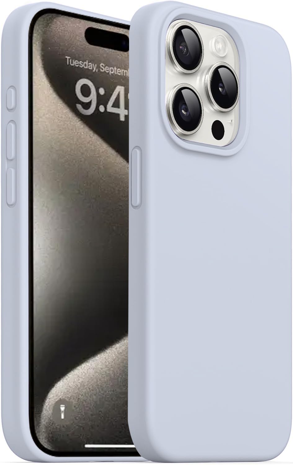 DIZORO Compatible for iPhone 15 Pro Max Case 6.7, Slim Liquid Silicone Case 3 Layers Full Covered Soft Gel Rubber Phone Case Protective Cover 6.7 Inch - Mist Blue