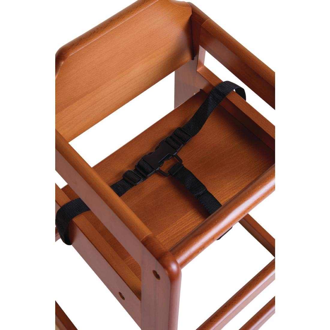Bolero Robuster, sicherer Hochstuhl aus Holz für Babys und Kleinkinder | Dunkles Holzfinish | Sitzhöhe: 500 mm | Geeignet für Kinder bis 36 Monate | Inklusive 3-Punkt-Hüftgurt | DL901