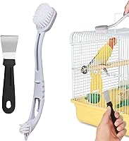 TELADESHX Bird Cage Cleaning Brush Kit: Dual Brush Heads, Long Handle & Stainless Steel Scraper for Parrot Cages & Perches (Grey/Black)