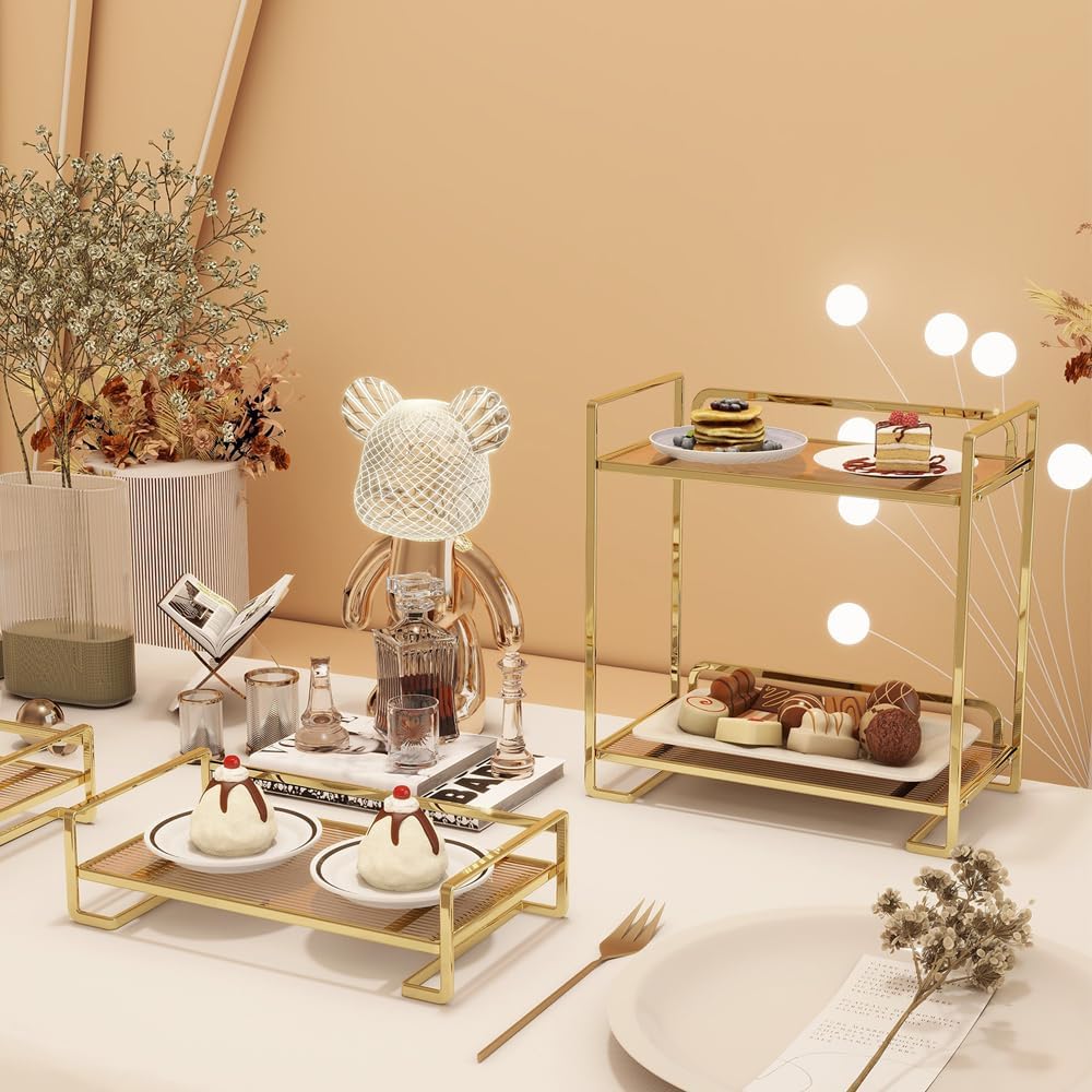 Bathroom Countertop Organizer, 2 Tier Acrylic Storage Rack (Gold, 2 Layer) | Vanity Counter Skincare Storage Rack, Kitchen Under Sink Standing Rack, for Counter Trays, Perfume, Display, Lotion, Cosmetic