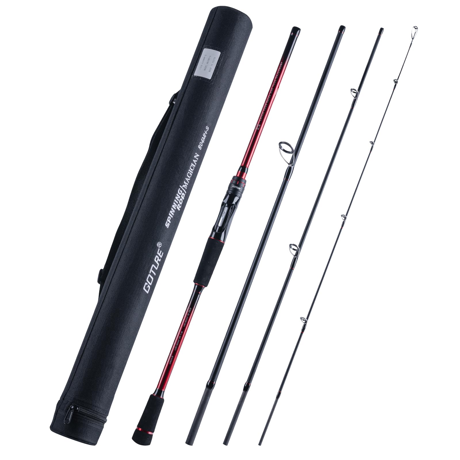 Goture Travel Fishing Rods with Case, 4 Piece Fishing Rod, Surf Casting/Spinning Rod,24/30T Carbon Fiber Baitcasting Rod 7ft for Saltwater Trout, Bass, Walleye, Pike