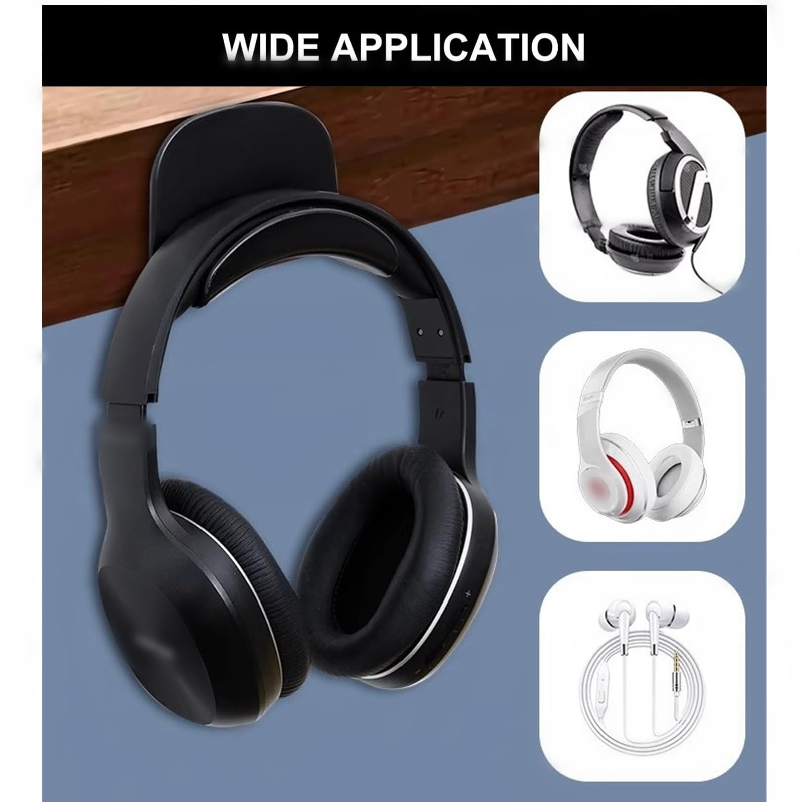 4 ganchos universales para auriculares, soporte de pared para auriculares, soporte para auriculares con autoadhesivo extraíble para todos los auriculares/controladores, soporte de montaje
