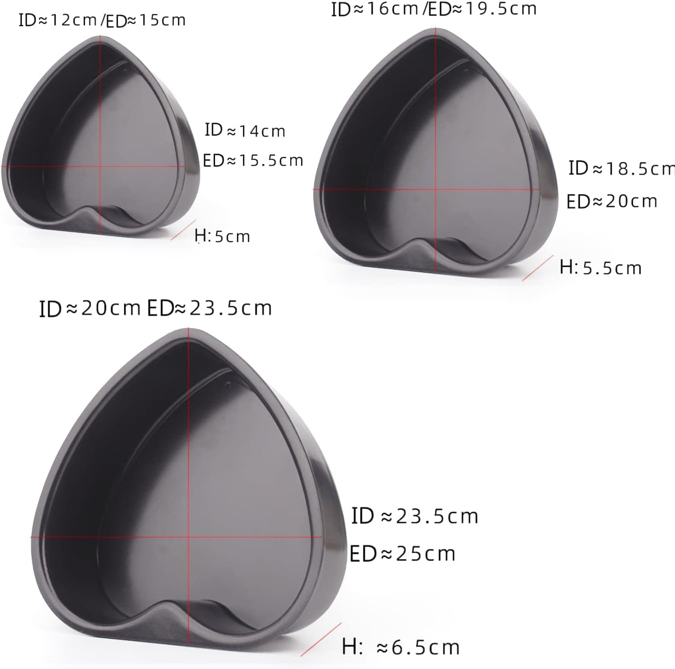 3pcs Heart Shaped Cake Pan Aluminum Cake Tray, 6/8/10 Inch Heart Shaped Non-Stick Cake Pan, Removable Bottom Wedding Birthday Cheesecake Baking Mold(Black) - Image 2