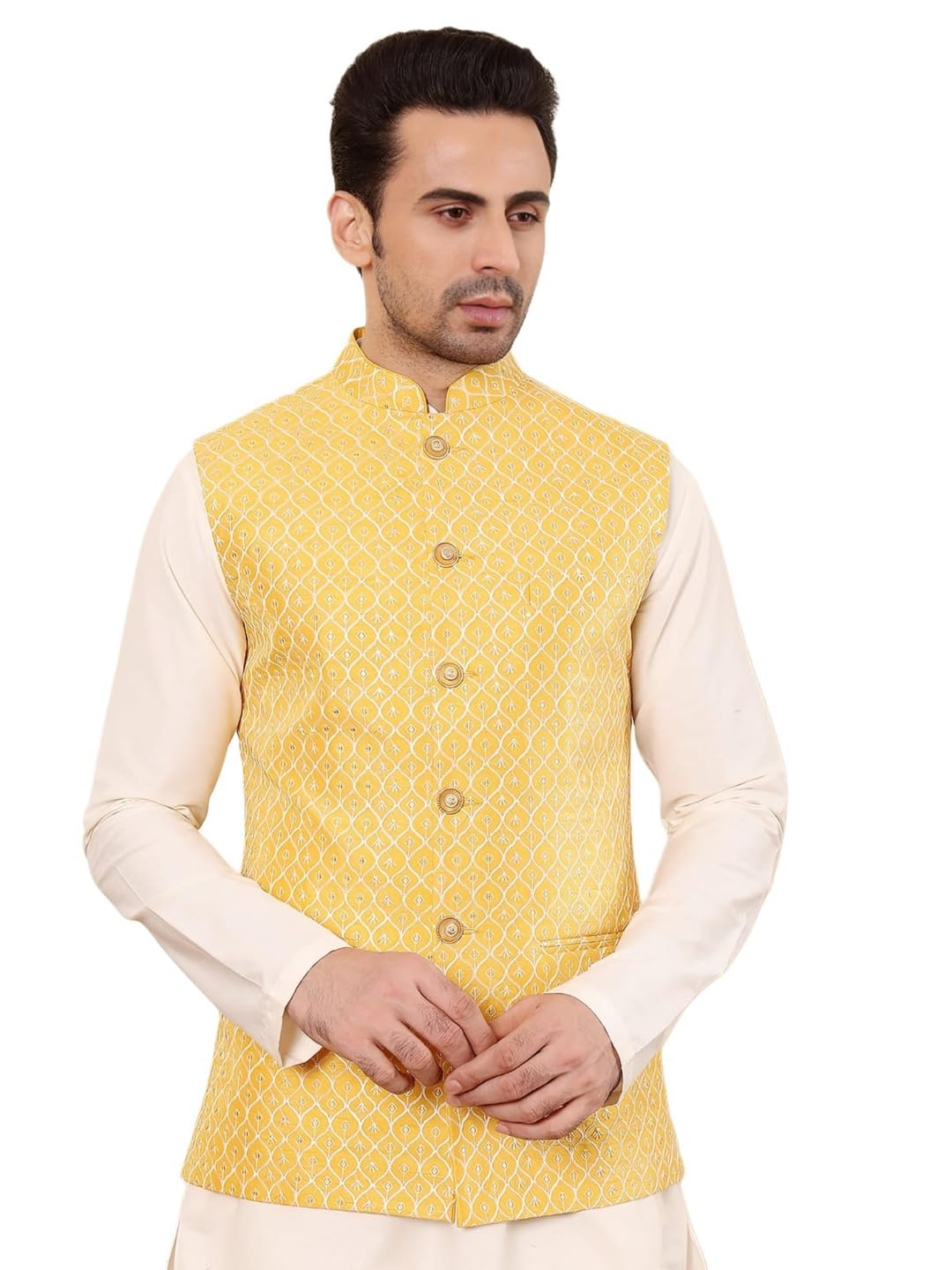 ms multi shades Men's Woven Design Embroidered Nehru Jacket-picture-14