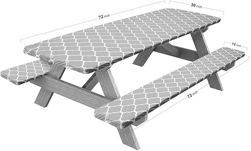 Miniatura 5 de Mantel de mesa de picnic con fundas de banco, imprescindibles para cámper  Juego de 3 fundas de mesa de picnic con elástico  Mantel impermeable para