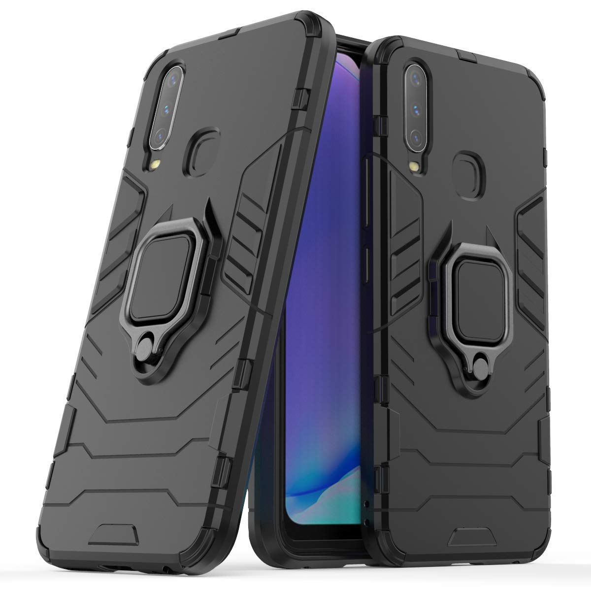 FancyArt Case for Vivo 1916 Case Military Grade Shockproof Case with Ring Holder Kickstand, TPU Bumper Hard PC Back Dual Layer Design Cover for Vivo 1916 (Black)