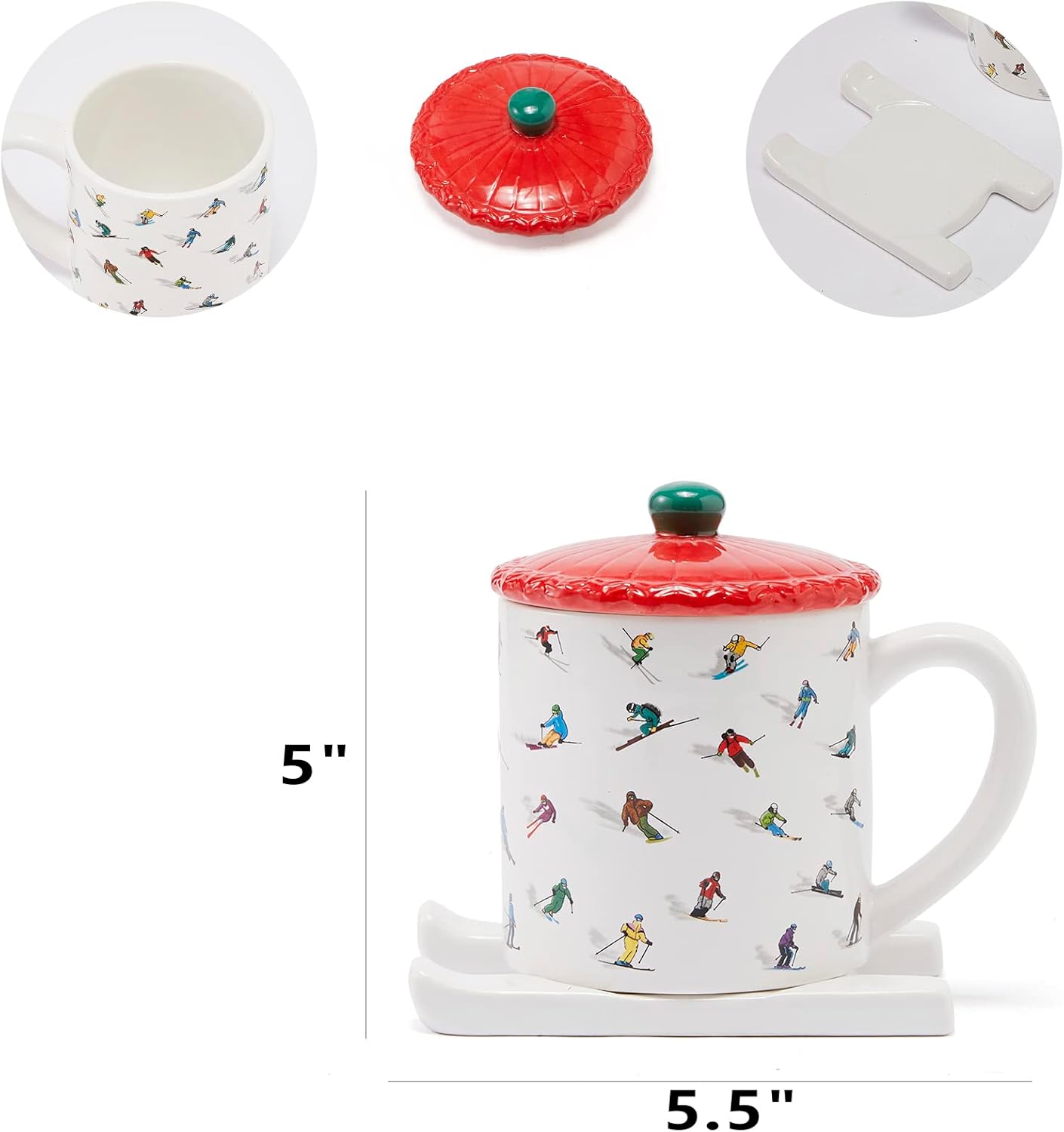 Creative Ski Coffee Mug, 16 Oz Ceramic Mug with Large Handle Removable Beenie Lid & Skis, Novelty Coffee Cup for Home Office Funny Mugs, Dishwasher Safe, Cute Decoration Mug Gifts for Skiers & Friends - Image 7