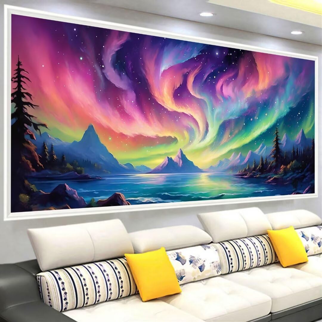 110 x 50cm Fai da Te Pittura Diamante, 5D aurora Diamond Painting Grandi Dimensioni Kit Completo, Diamond Painting con Motivo paesaggio, Diamant Painting per Parete Adulti Decorazioni per Casa D_6