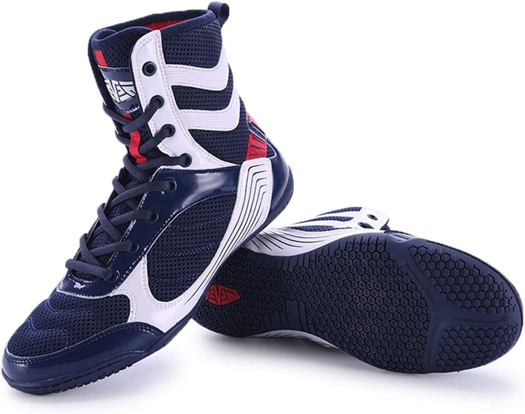 WJFGGXHK Men's Wrestling Shoes, Breathable Boxing Shoes High-Top Non-Slip Professional Wrestling Training Shoes