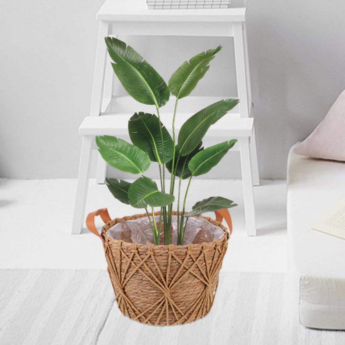 DOITOOL Korb mit Henkel für Blumen und Sukkulenten Aufbewahrungskorb Großer Handgefertigter Geflochtener aus Stroh Robust und Vielseitig für Büro und Zuhause