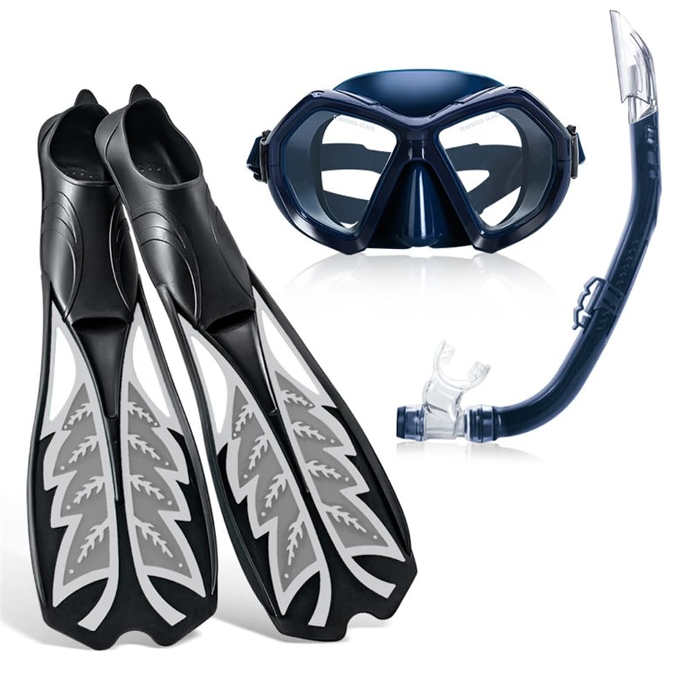 Attrezzatura professionale per snorkeling per adulti e giovani, set di boccaglio in silicone di grado Full Dry Top con design convesso antiscivolo e piastra in vetro rinforzato HD, set da