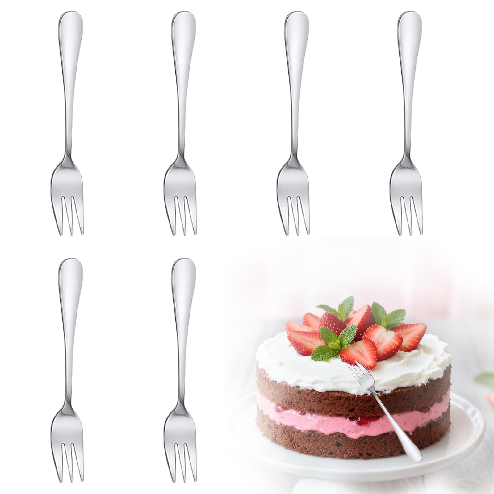 Aiyraa 6 Pcs Cake Forks Set, 14.2cm Small Dessert Forks