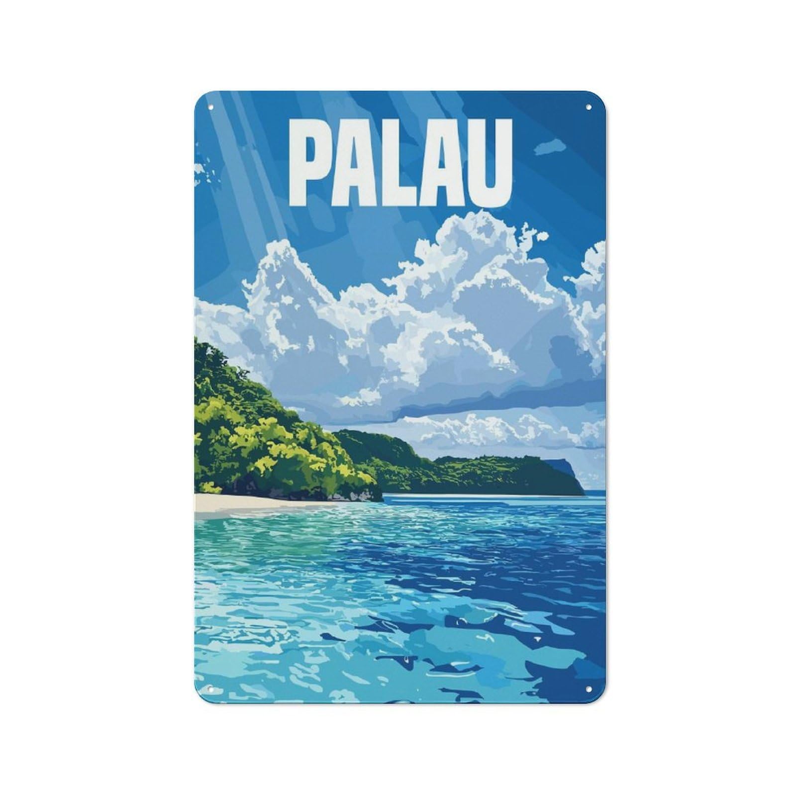 Junmoney Style-15 Old Style Palau Tropical Island Decorative Tin Plaque 30X20cm, Bar Wall Plaque For Bar, Kitchen, Garage Or Games Room