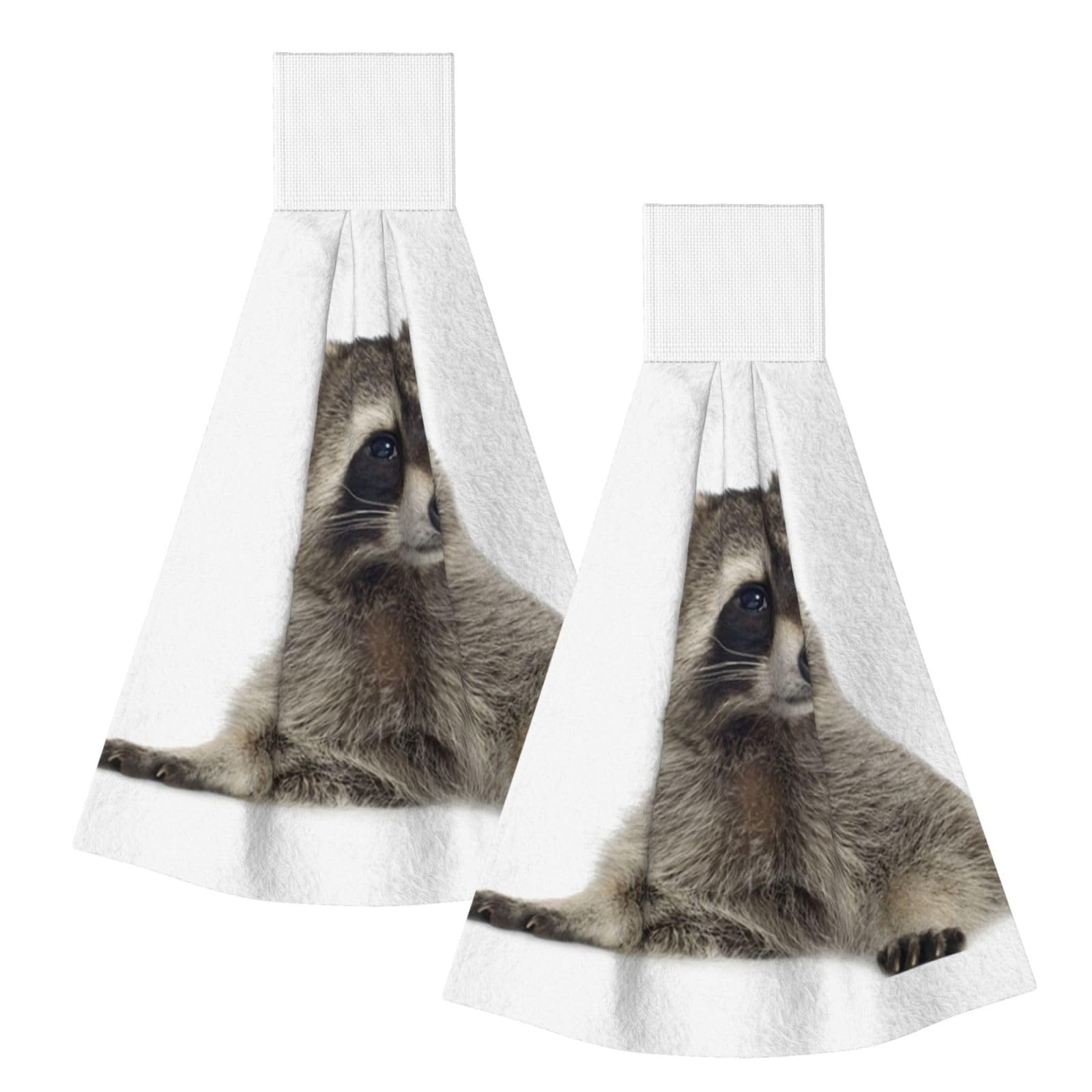 DOPKLNA Hairy Raccoon, 2 Pcs Hanging Coral Fiber Hand Towels for Bathroom, Absorbent Kitchen Towels