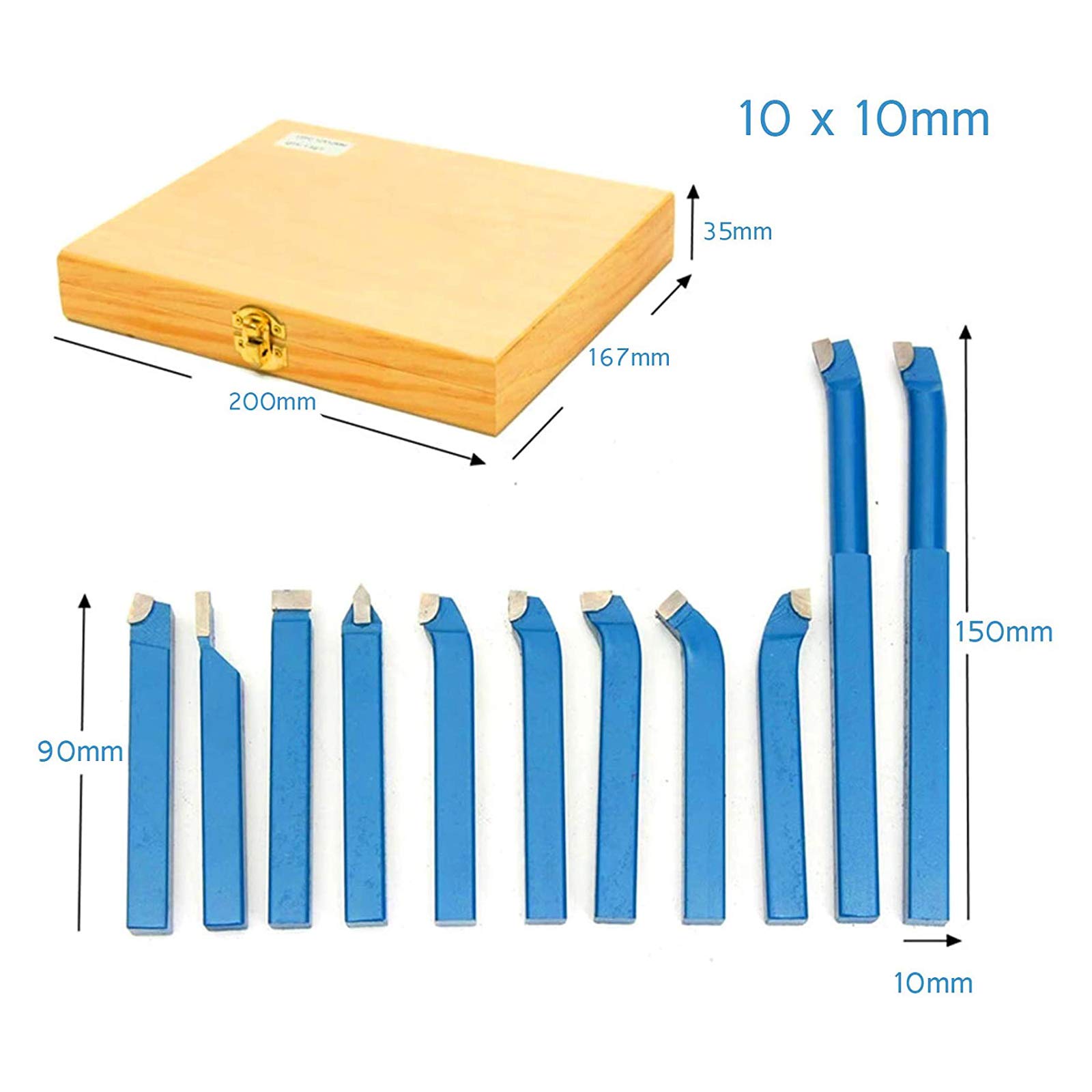 Blau Drehmaschine Tool Bit Sets 11 Stücke Hartmetallspitze Drehmaschine Cutter Tool Schweißen Typ Drehmaschine Drehen Fräsen Schneiden Für Halbautomatische Und Automatische Drehmaschinen,10mm