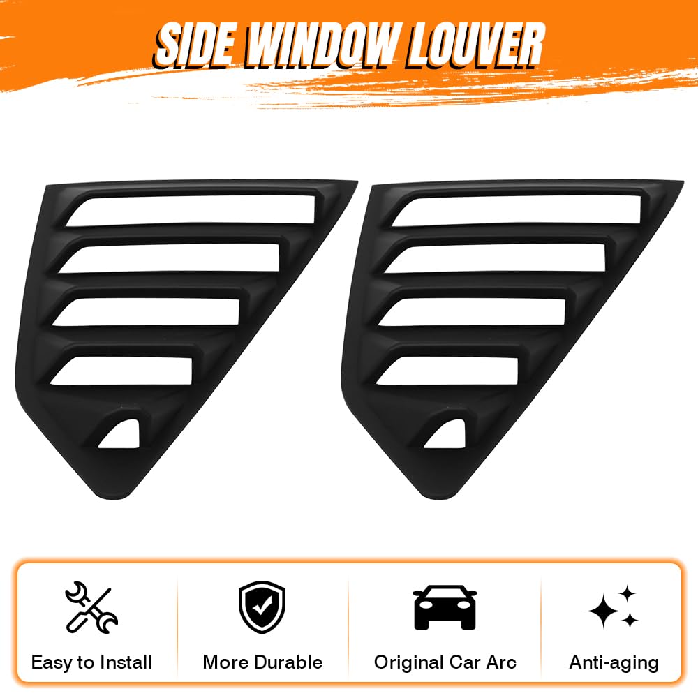 MODILOVER Side Window Louvers, Compatible with 2016-2024 Chevy Camaro Coupe, ABS Plastic Matte Black GT Style Air Vent Scoop Shade Cover Blinds, 2PCS