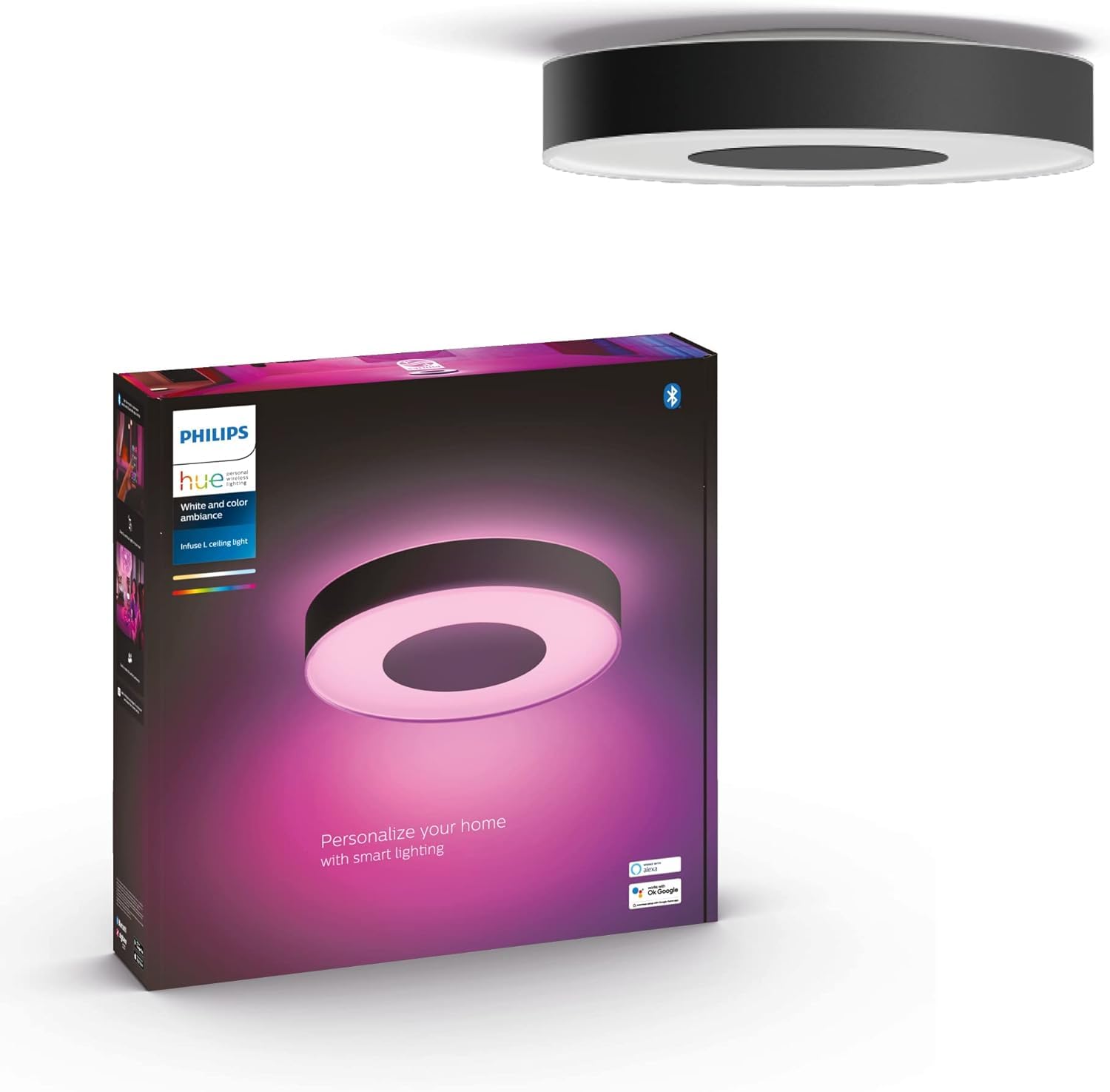 Philips Hue Infuse White & Colour Ambiance Smart Large Ceiling Light With Bluetooth. Works With Alex, Google Assistant And Apple Homekit, White