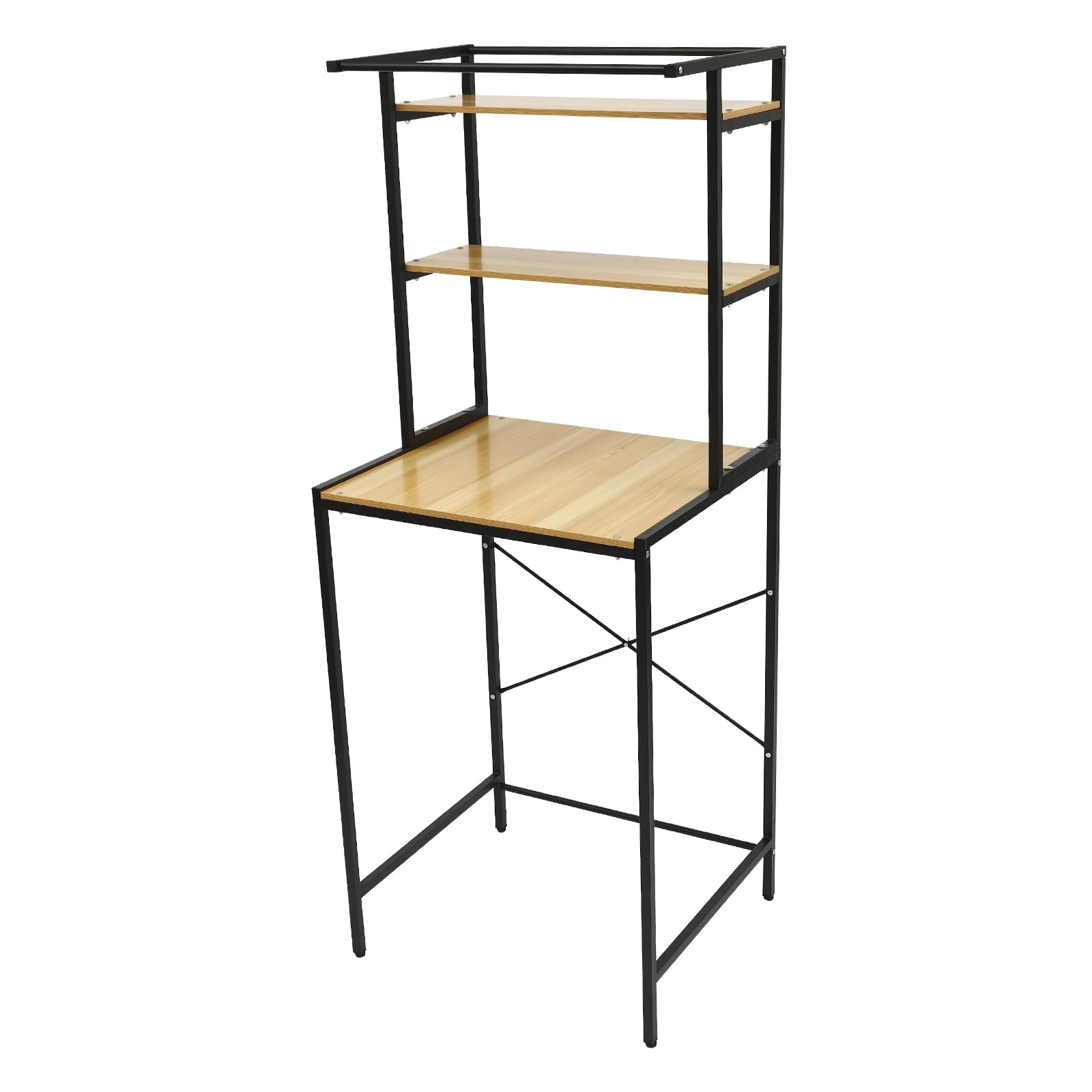 Estantería para lavadora con almacenamiento de 3 niveles, sobre la lavadora, organizador de lavandería de madera y metal, estantería de baño que ahorra espacio para baño y lavandería, altura 176,5 cm