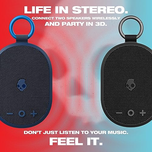 Image of Skullcandy Kilo Wireless Bluetooth Speaker - IPX7 Waterproof Mini Bluetooth Speaker with 24 Hour Battery, Downward Firing Passive Radiator, and True Wireless Pairing - Perfect for Outdoor (Black)