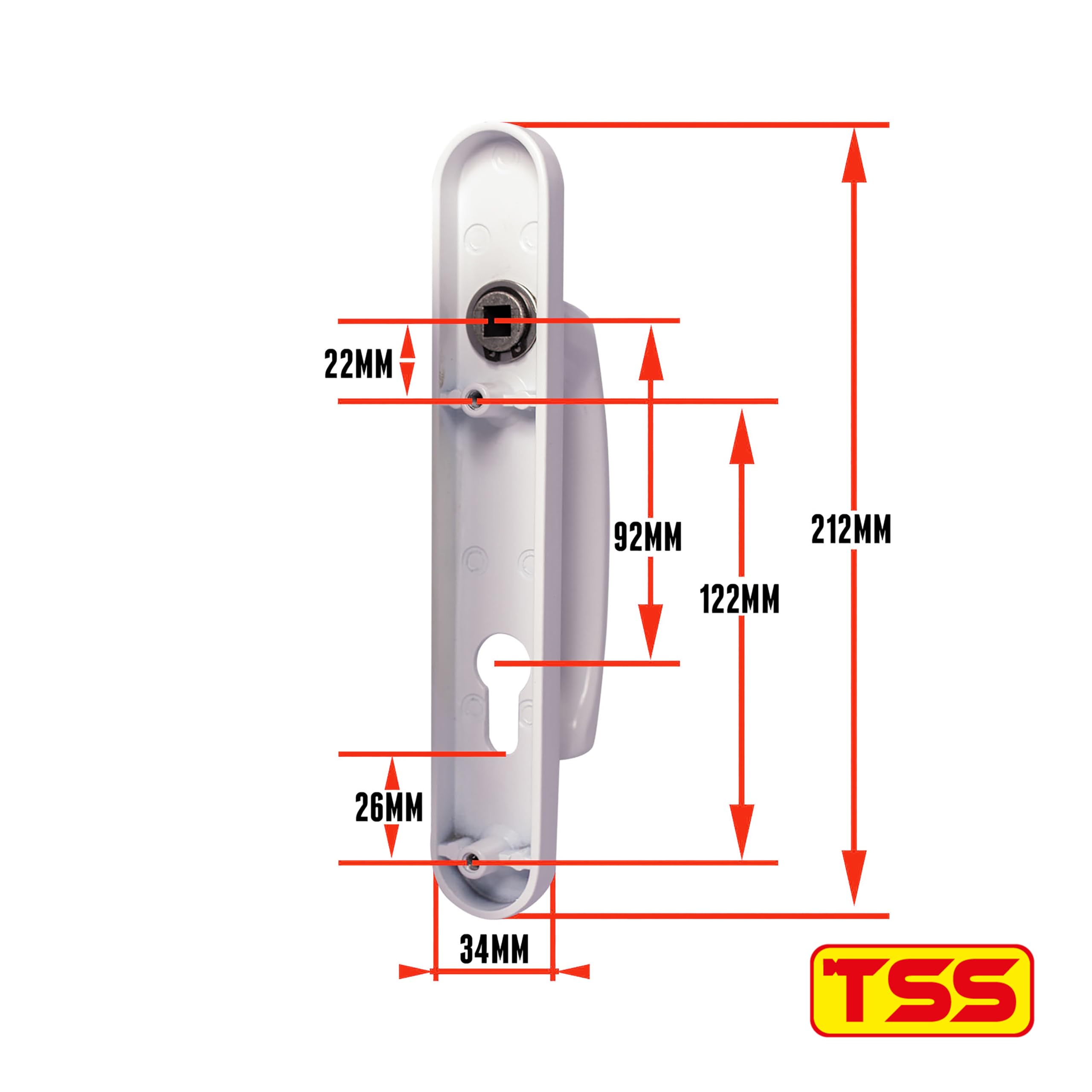 TSS UPVC Door Handle Set, 92mm PZ (Centres), Lever/Lever, Screw to Screw 122mm with Backplate 212mm x 34mm - Image 2