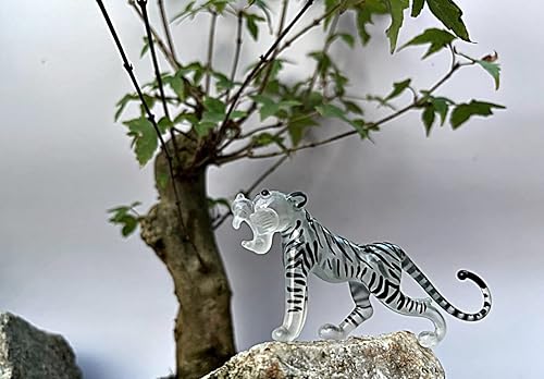 1shopforyou Cristal blanco tigre M Mini vidrio soplado a mano estatuilla arte decoración coleccionable