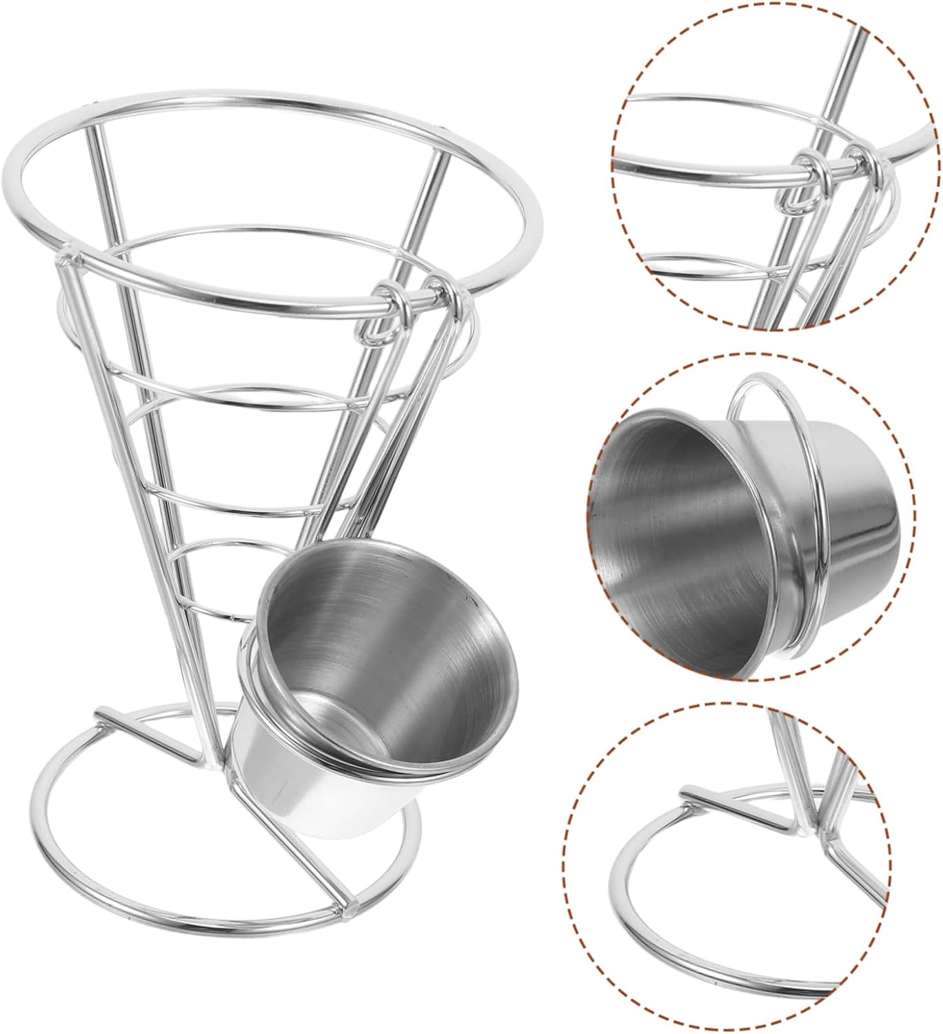 Mikinona Fries Holder Stand Metal Wire Basket Sauce Dippers for French Fry Chips for Parties and Gatherings Construction Cone Design for Easy Serving