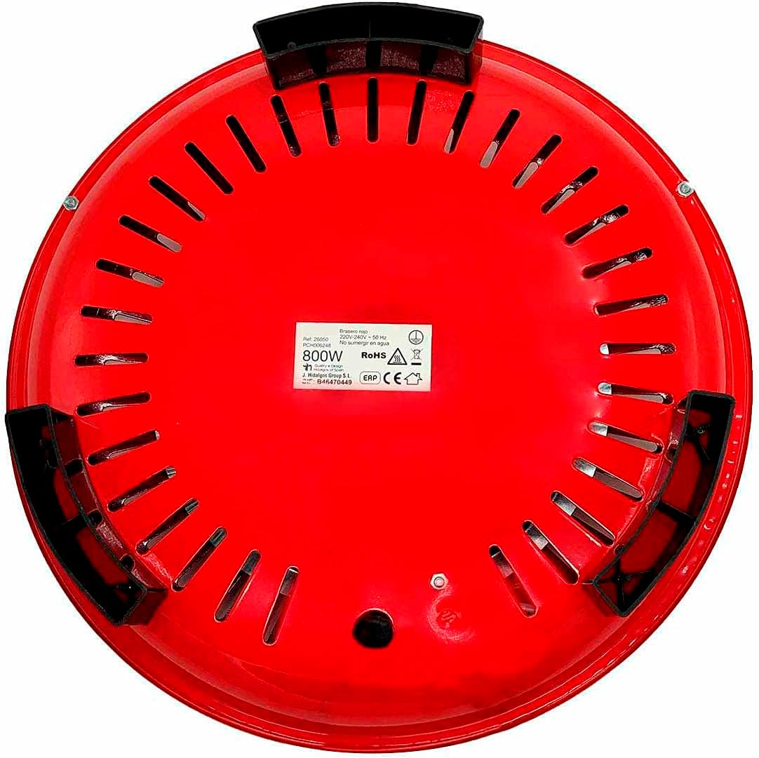 Brasero Eléctrico Redondo de Metal para Mesa y Camilla | Bajo Consumo con 3 Niveles de Potencia 300W/500W/800W | Se coloca en el suelo para que el calor suba hacía arriba | Color Rojo