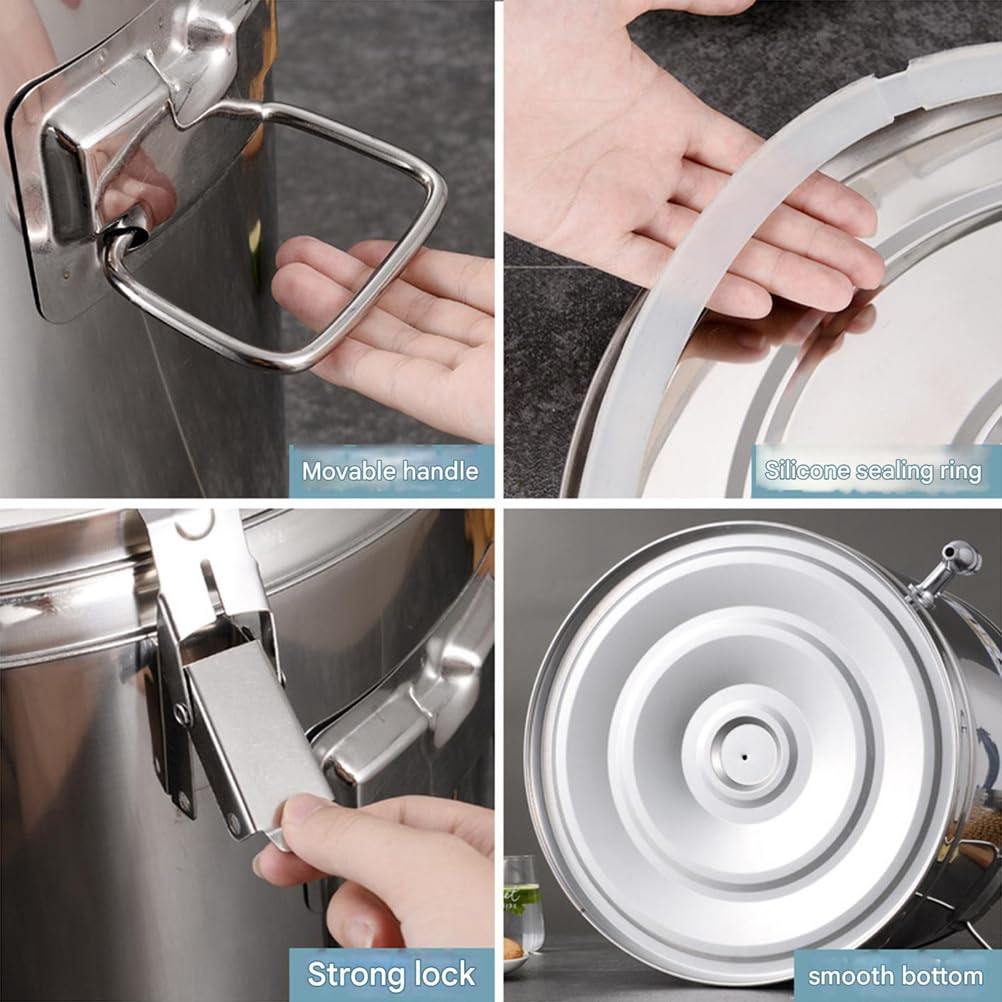 Contenedor Aislado De Acero Inoxidable De Gran Capacidad Contenedor Aislado De Acero Inoxidable 304 para Bebidas, Adecuado para Catering, Té, Café, Sopa, Arroz,Plata,10L