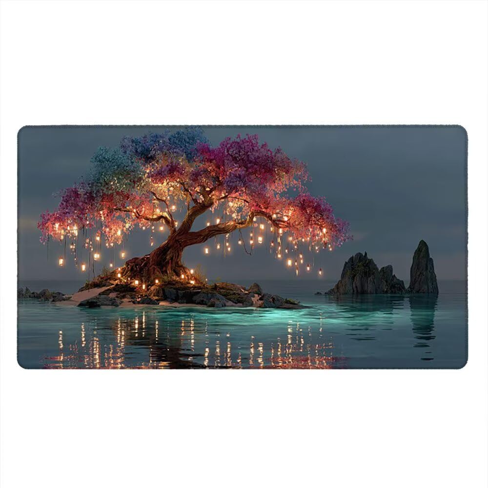 Alfombrilla Ratón XXL Alfombrilla Escritorio 1800x900mm Mouse Pad Mejora la Precisión y la Velocidad con Base de Goma Antideslizante y Bordes Cosidos Duradera Cómoda, Juegos (Mar De áRboles) xR8-746