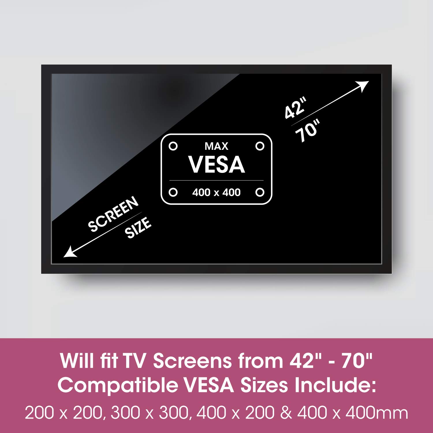 Soporte de Pared para TV de 42 a 70 Pulgadas, SLx Posición inclinable Fuerte Perfil Delgado Soporte de TV MAX VESA 400 x 400 con Nivel de Burbuja Integrado y Kit de fijación de Pared, 28084R/14