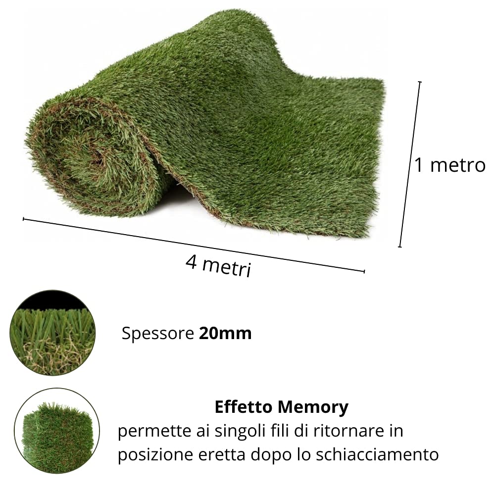Gutta Lisbona Erba sintetica per esterno 20mm – 4 sfumature colore – Prato Sintetico - Erba sintetica (20 mm, Rotolo 1x4m)