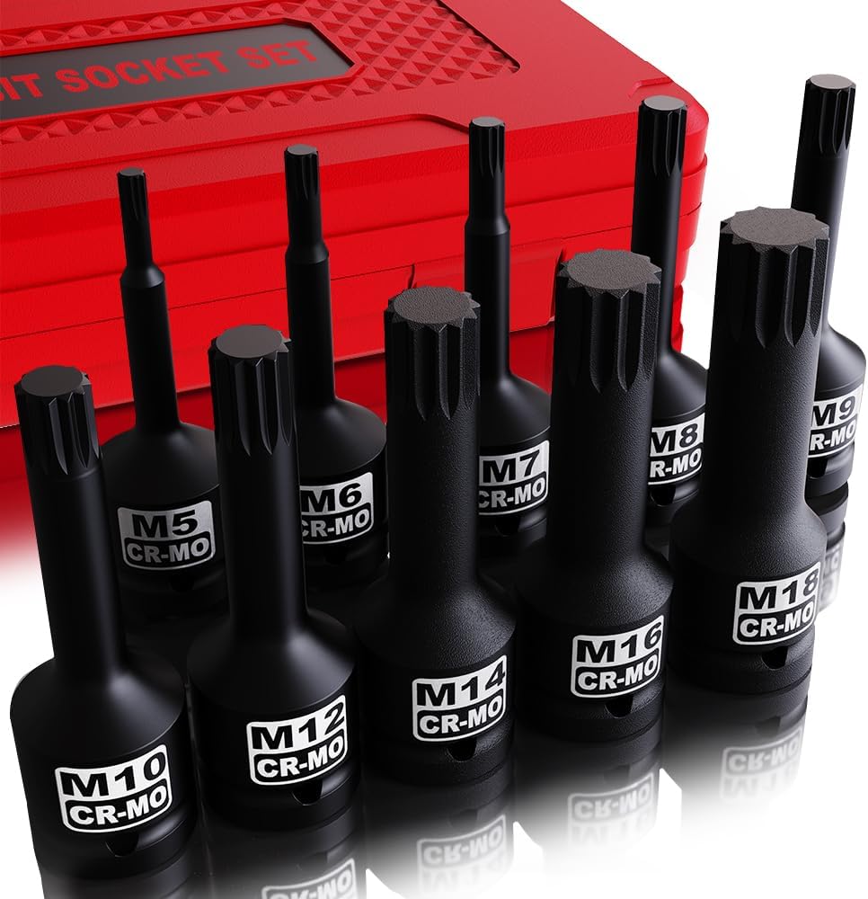 KIRXST 1/2 Inch Impact XZN Bit Socket Set, M5 M18, 10 Piece 1/2