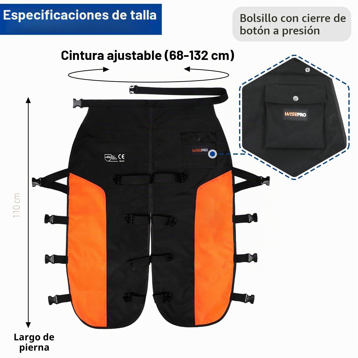 Universales Chaps de seguridad para motosierra, Chaps de protección contra cortes, Chaps ajustables para motosierra, delantal de motosierra con protección contra cortes para hombres/mujeres
