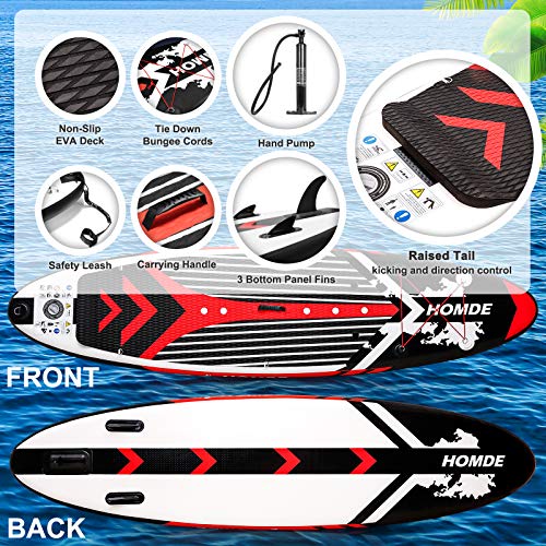 Homde Upgrade Version Inflatable Stand Up Paddle Board (6 Inches Thick) with SUP Accessories & Carry Bag | Bottom Fin for Paddling, Surf Control, Non-Slip Deck, Adjustable Paddle and Hand Pump