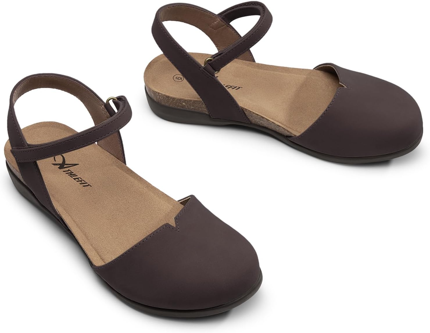 Athlefit Women's Closed Toe Sandals Comfort Cork Footbed Arch Support Flat Sandals - Image 6