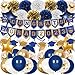 2023 Graduation Party Decorations Blue Gold Graduation Party Decorations Kit-Class of 2023 Congrats Grad Banners, Paper Pompoms, Foil Balloons for 2023 Blue Gold Graduation Party Decorations Supplies