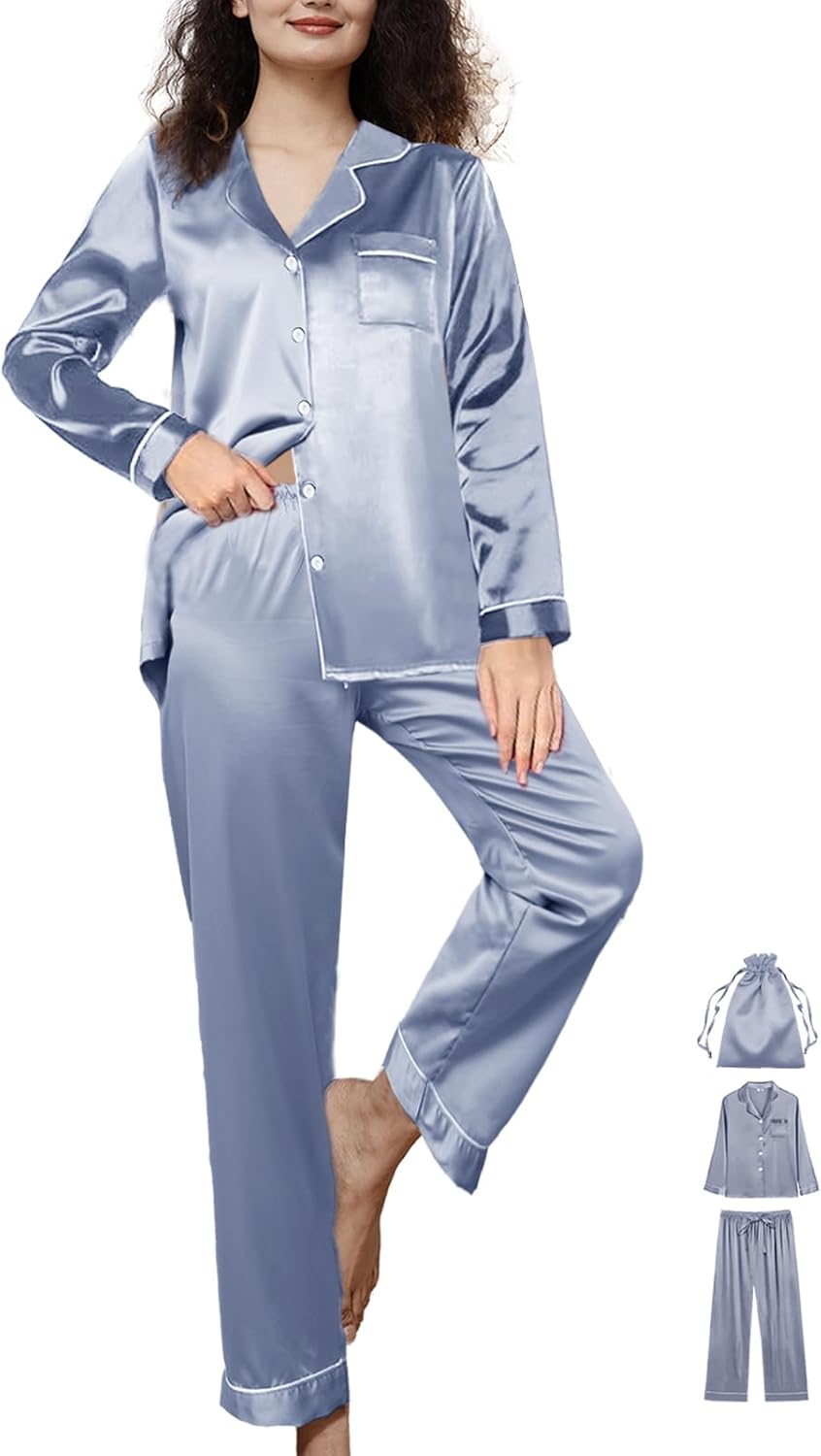 3Pcs Womens Silk Pajamas Set XS-3XL Satin Pajama Sets Silky Pjs Set Long Sleepwear Pj Sets Loungewear Nightwear - Image 6