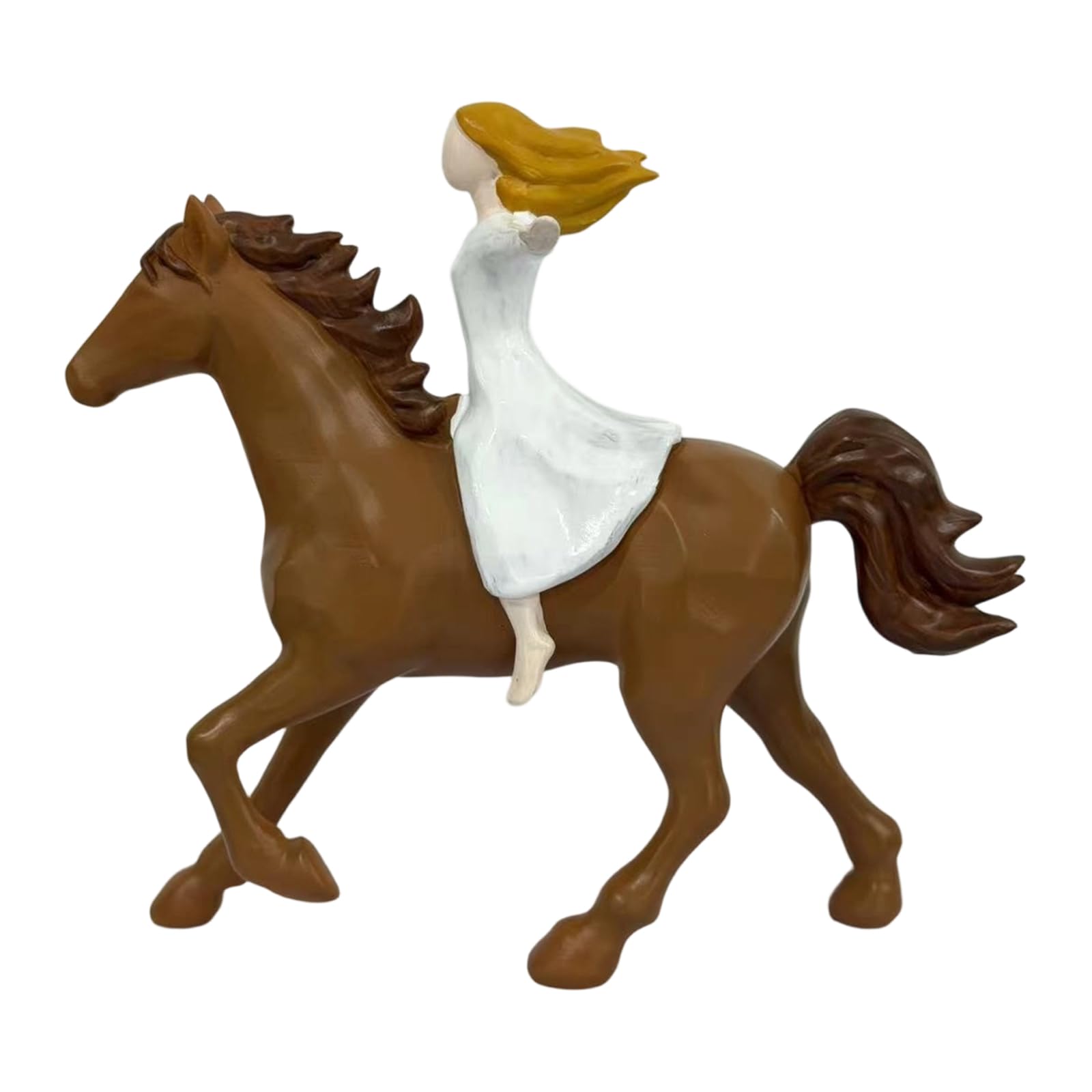 ZEPFJHE Girl Racing Figurine Home Decors Girl Riding Horses Statues and Sculpture Ornament Equestrians Horses Lover Riding Horse Statue
