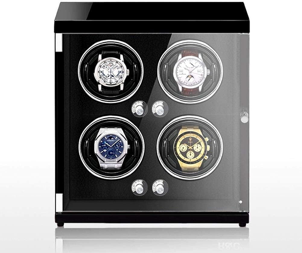 FENOKD Automatic Watch Winder for 4 Watch Winding with 5 Roating Mode LED Lamp Watch Storage