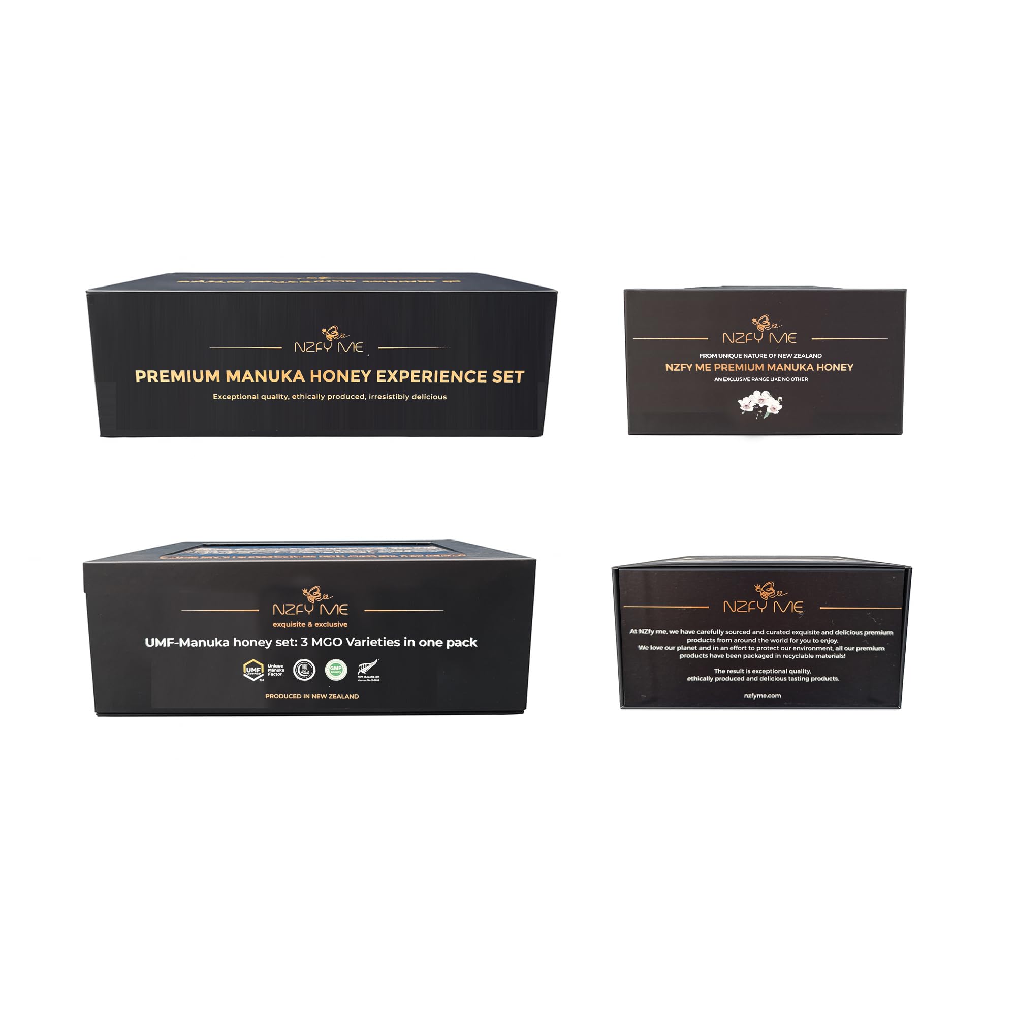 NZfyMe–Manuka Honig Experience Set–3x75g (MGO 550+/UMF 15+, MGO 700+/UMF 18+, MGO 850+/UMF 20+) | Premium Edition im Glas mit Holzlöffel & Geschenkbox| Zertifiziert & Hergestellt in Neuseeland