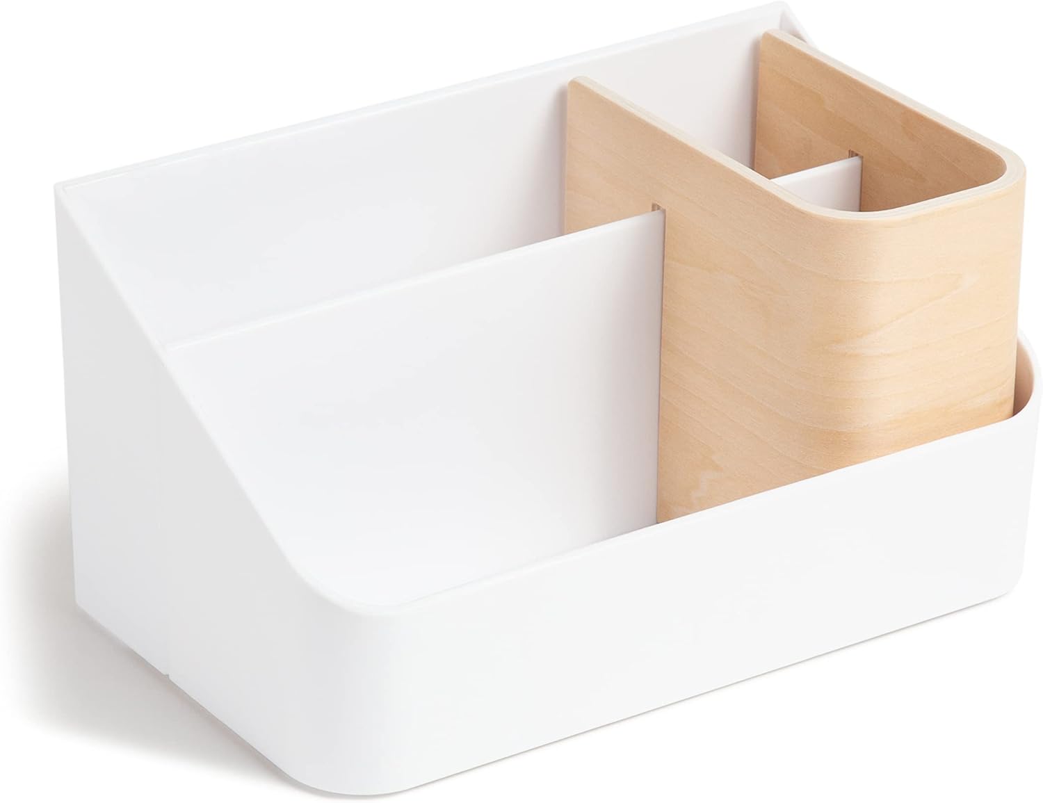U Brands The Mod All-in-One Desktop Organizer, Office Supplies, Adjustable Beech Wood Compartment, 9.65” x 5” x 5.4” : Office Products
