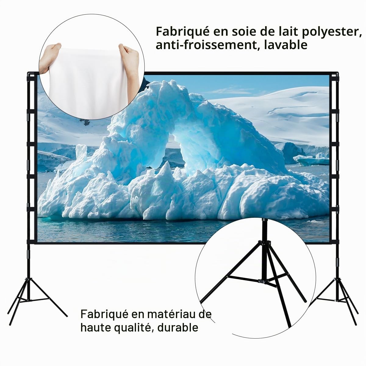 Towond Écran de Projection 120 Pouces Portatif 16:9 HD avec Support et Sac de Transport