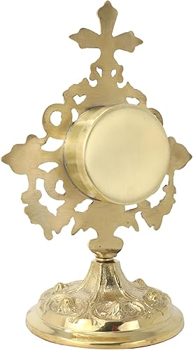 Miniatura 5 de Needzo Monstrance de latón adornado, Relicario para la Sagrada Eucaristía, 5.75 x 9 pulgadas
