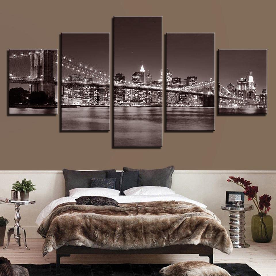 Tableau moderne 5 panneaux pont de Brooklyn New York City