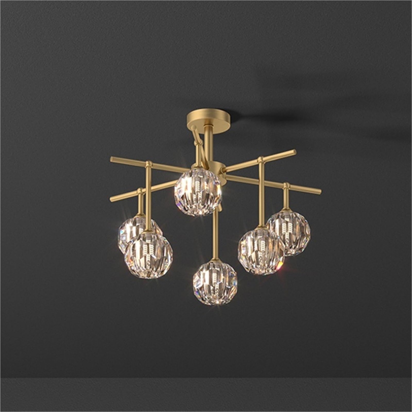 Modern Gold Branch Crystal Ceiling Light Sputnik Linear Crystal Globe Semi Flush Mount Ceiling Lamp Luxury Lighting Fixture for Foyer Bedroom