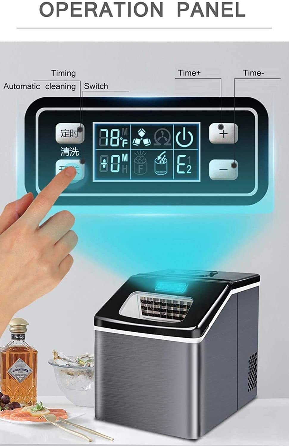 Automatic Portable Electric Countertop Ice Maker Machine 15kg Pounds in 24 Hours 9 Ice Cubes Ready in 7 Minutes with Ice Scoop and Basket Perfect for Water Bottles Mixed Drinks Parties