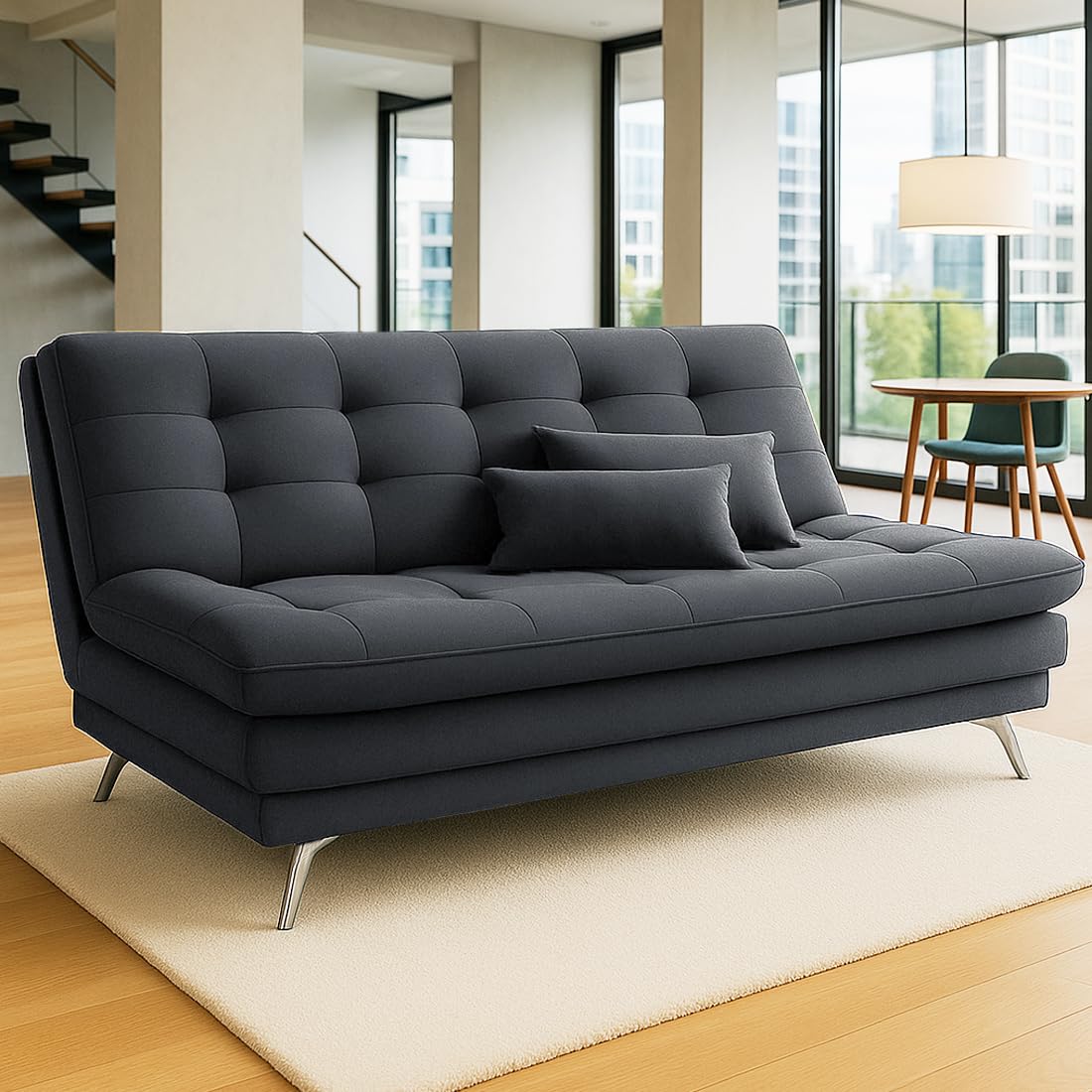 FURNY Eagel 3 Seater Fabric Sofa Cum Bed with 2 Cushions (Dark Grey) with Velvet Fabric | Durable with Comfort | Perfect for Living Room, Bedrooms, Offices FURNY Eagel 3 Seater Fabric Sofa Cum Bed with 2 Cushions (Dark Grey) with Velvet Fabric | Durable with Comfort | Perfect for Living Room, Bedrooms, Offices