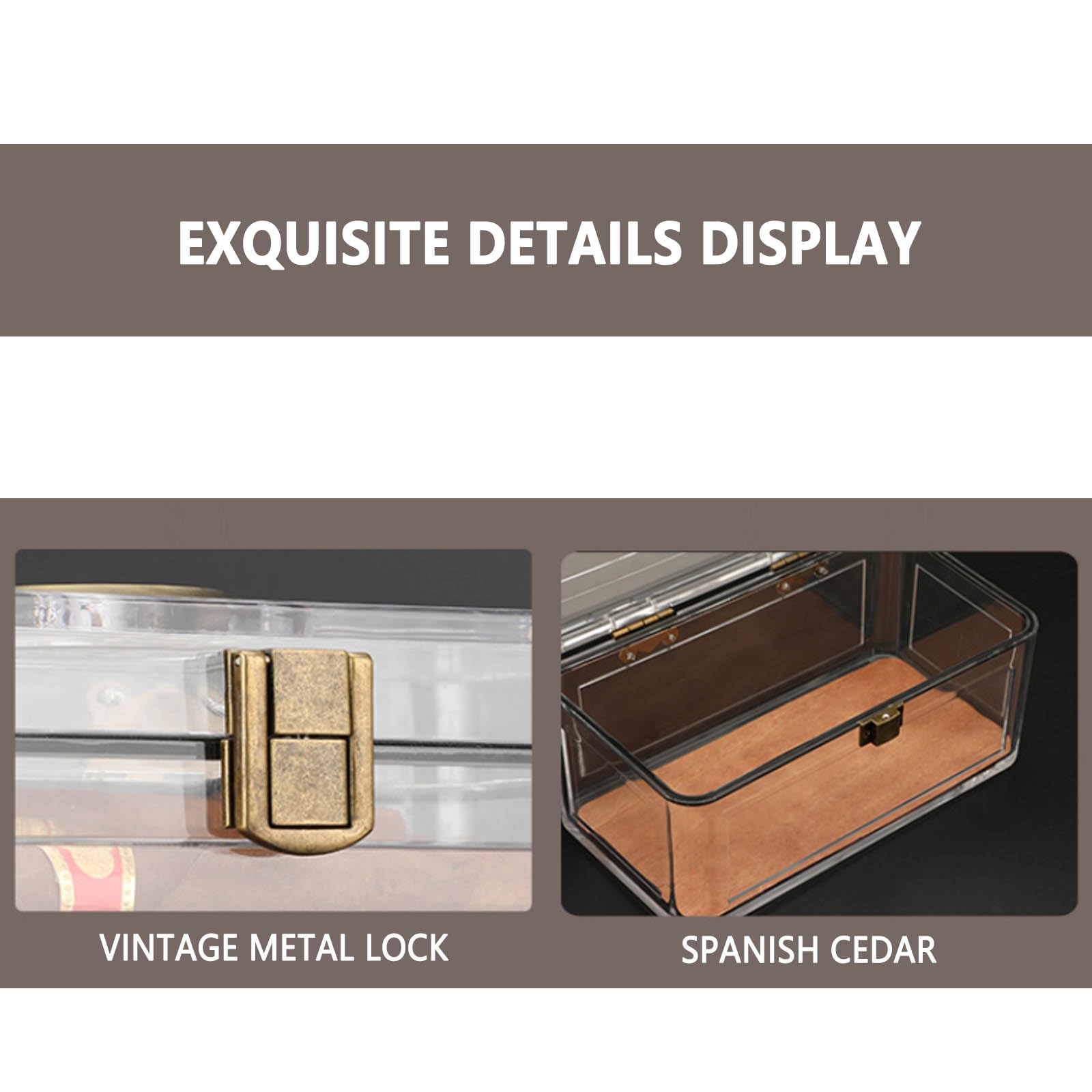 Humidor per Sigari in Acrilico, Scatola da Tavolo per Sigari con Umidificatore e Igrometro Vassoio Portatile in Legno di Cedro Spagnolo A