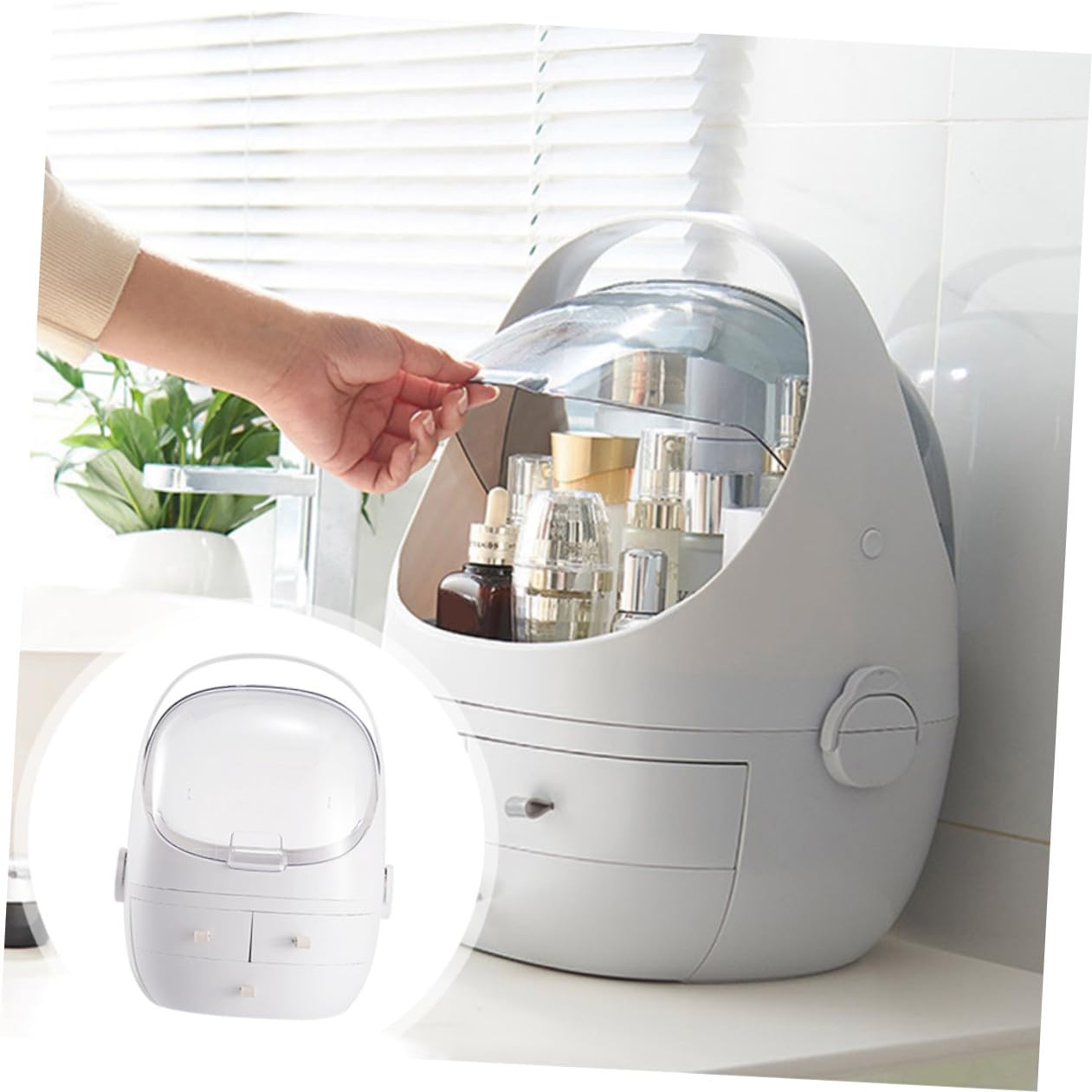Organizador de Maquillaje Abs Asa, Diseño Transparente para Tocador